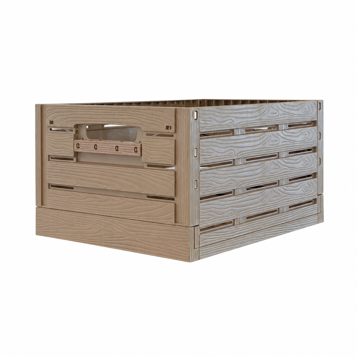 Foldable Wood-Grain Storage Crate with Lid