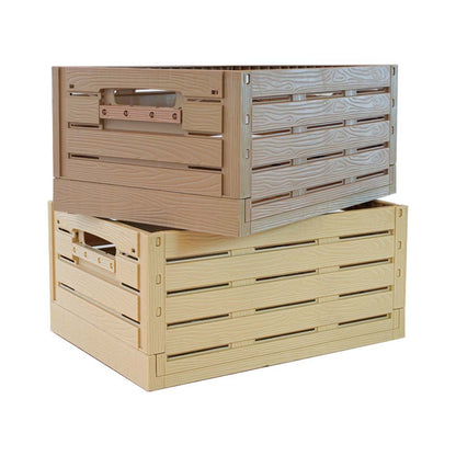 Foldable Wood-Grain Storage Crate with Lid