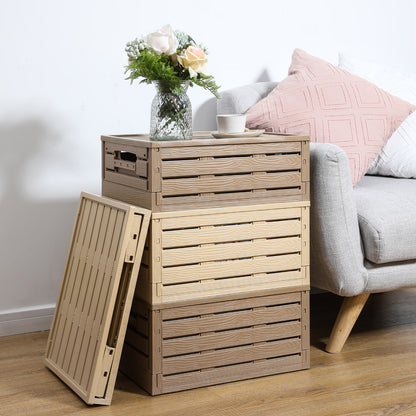Foldable Wood-Grain Storage Crate with Lid