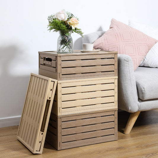 Foldable Wood-Grain Storage Crate with Lid