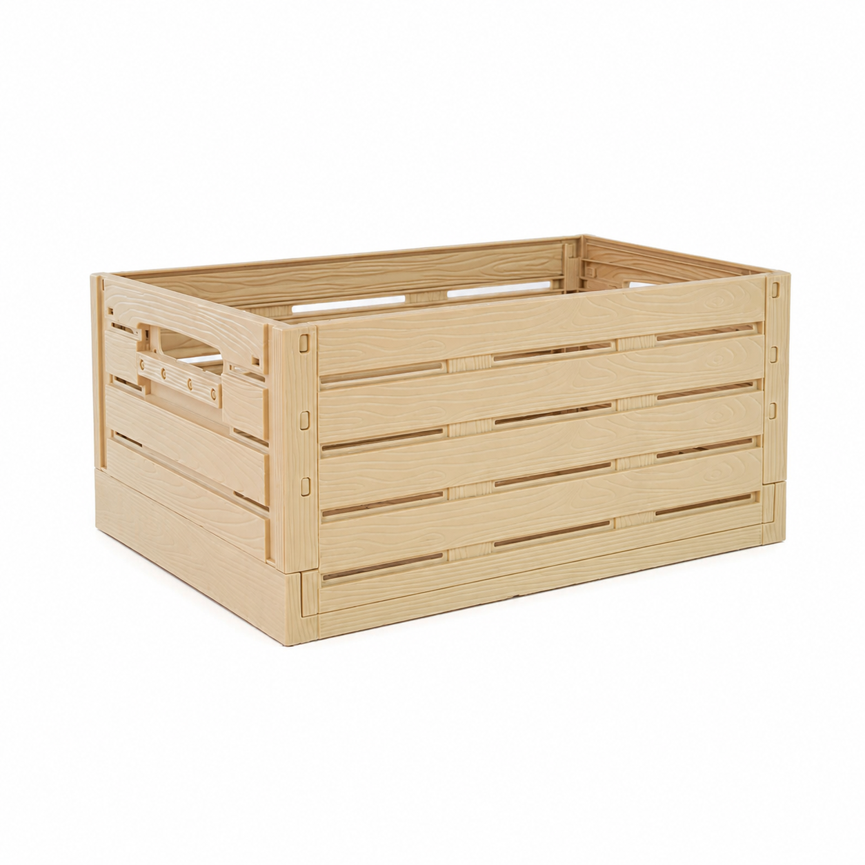 Foldable Wood-Grain Storage Crate with Lid